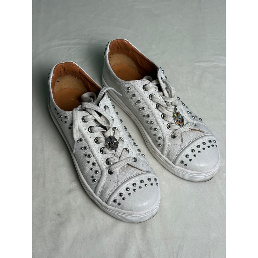 Brighton Janis White Studded Leather Heart Sneakers Low Top Brazil Made 7.5M